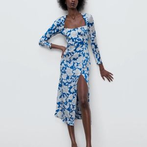 PRINTED MIDI DRESS - Small Blue/White - ZARA